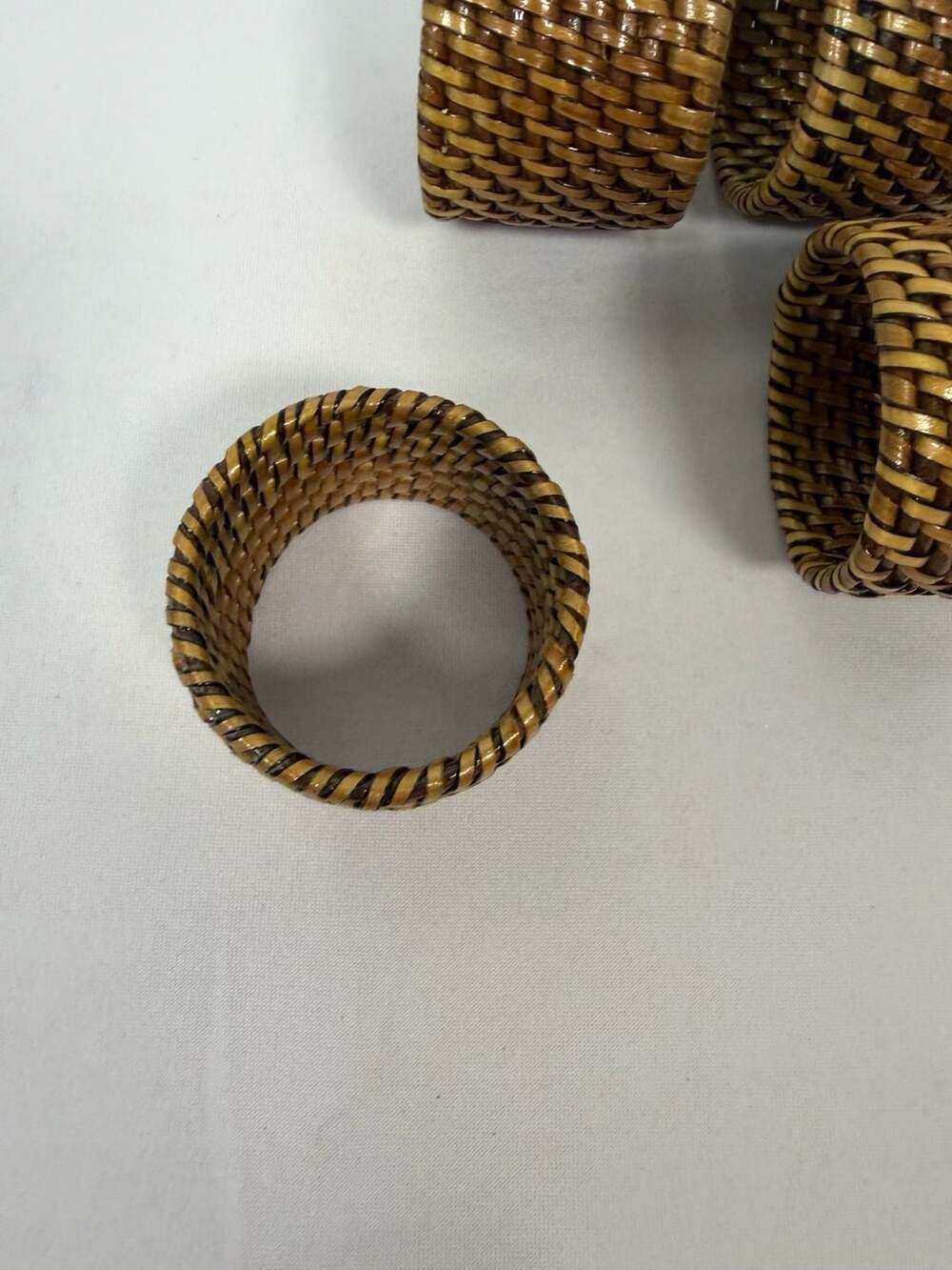 Saro Lifestyle Napkin Rings With Rattan Woven Design Set of 4 Brown - Picture 2 of 3